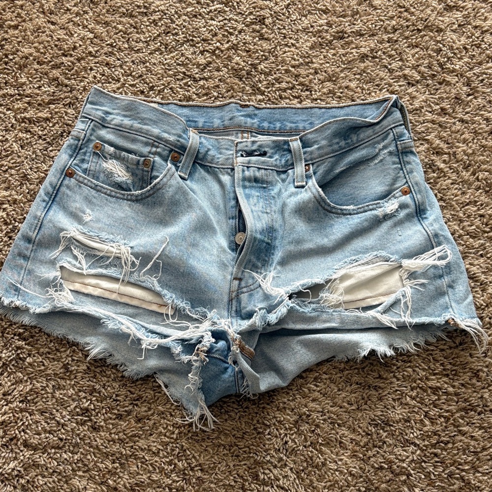 Levi’s Light Blue Distressed Denim Women’s High Rise Shorts